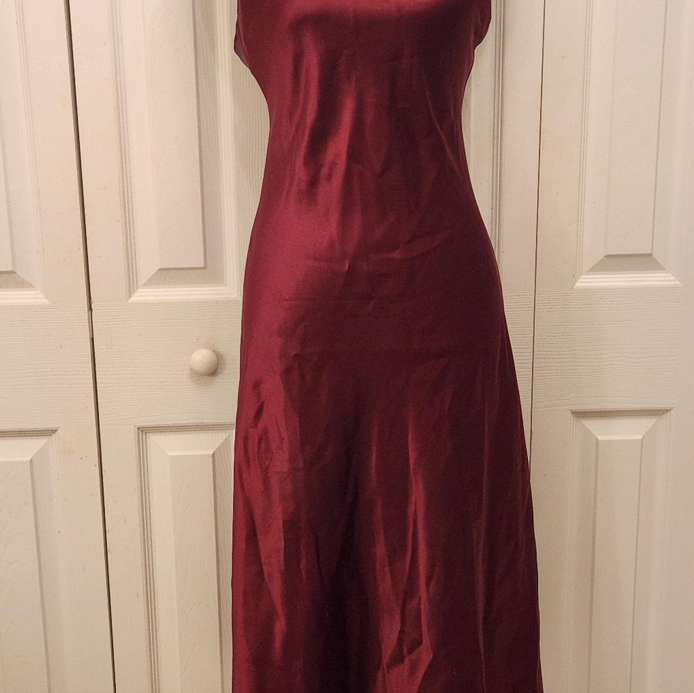 Go Softly Elegant Burgundy Satin Slip Dress